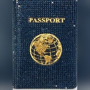 NIB Judith Leiber Couture Allover Crystal Passport Holder- Navy